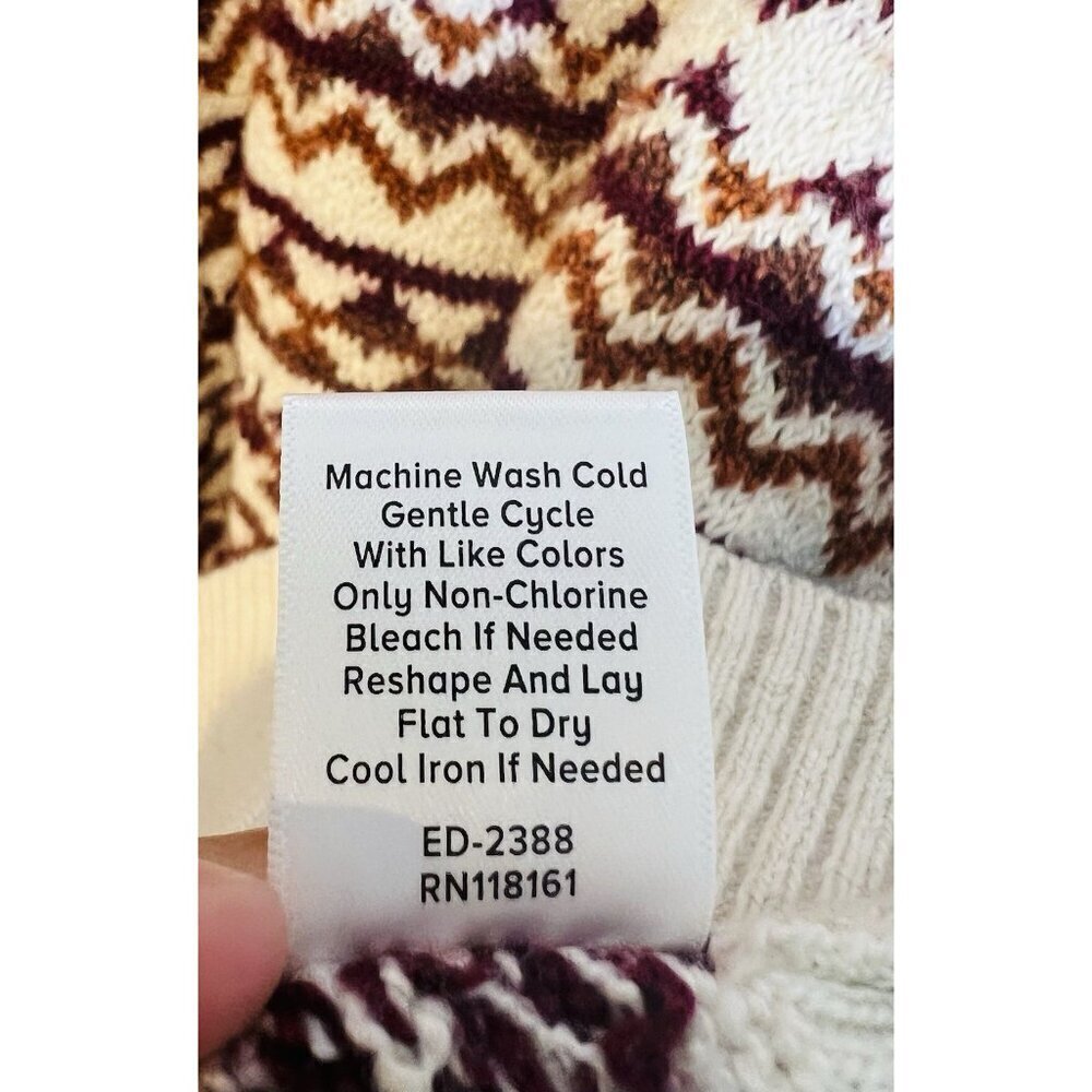 Evereve Haylo Fair Isle Pullover Sweater Size XL Puff Sleeve Cream Brown NWT - Picture 9 of 9